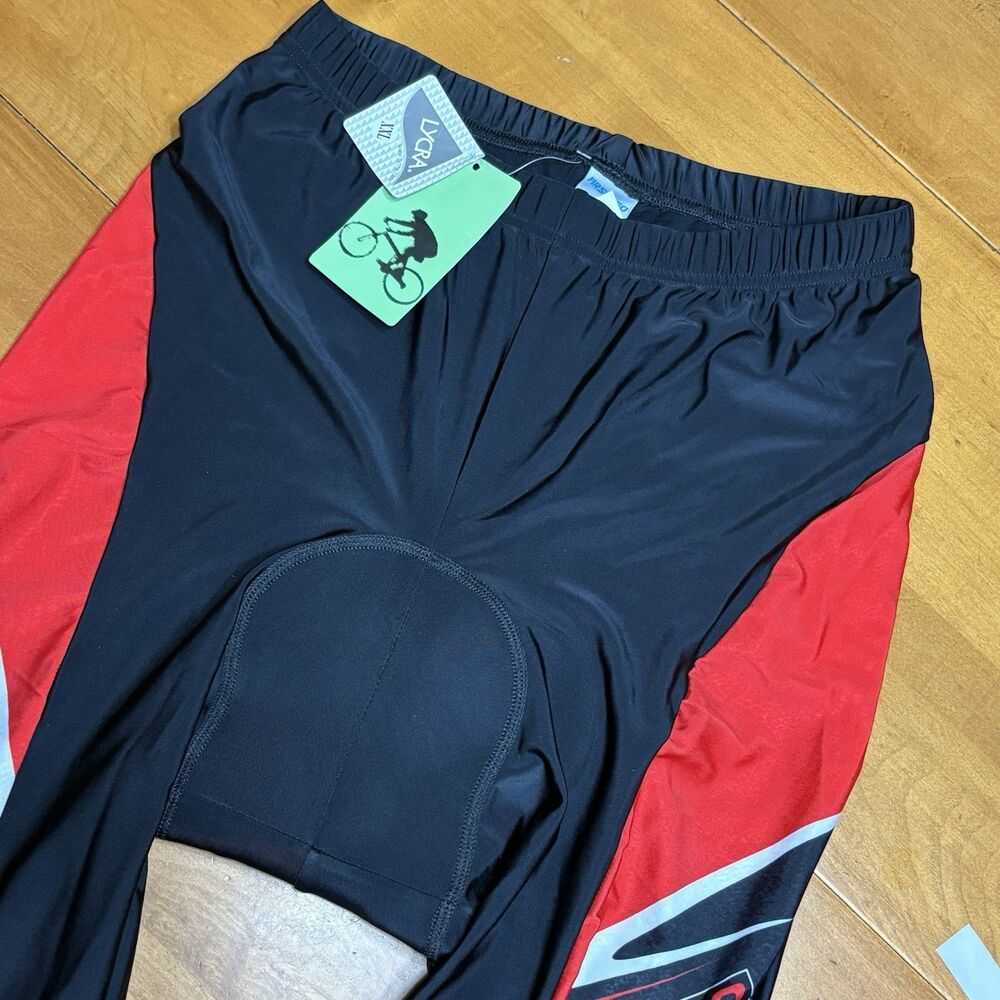 Arsuxeo Men's Padded Cycling Bicycle Pants Black Red Lycra Leg Zip XXL